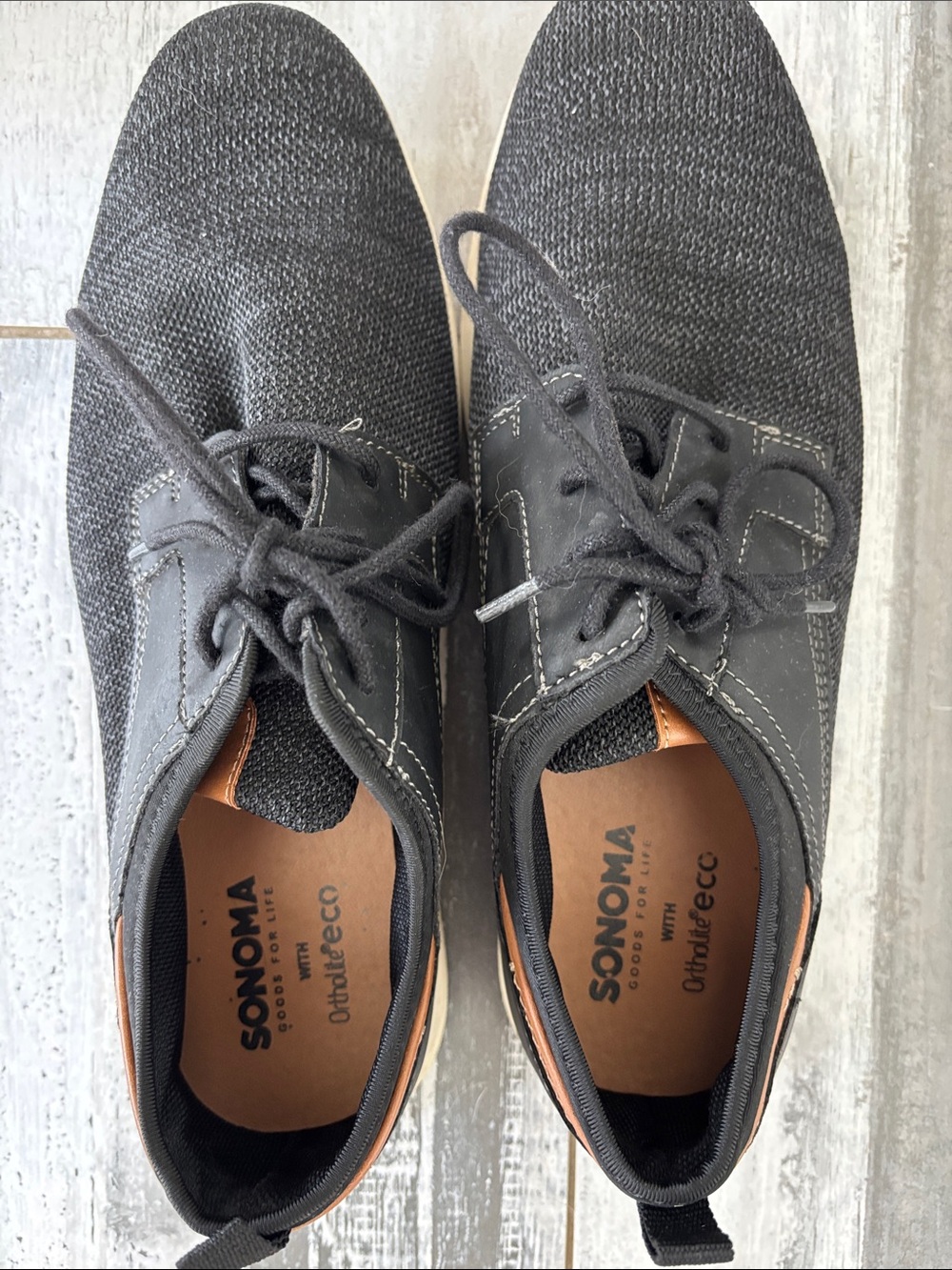 Sonoma Men's Black Knit Lace-Up Oxford with Tan Insole Trim